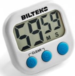 Biltek HOM-001 beyaz zamanlayıcı (büyük rakamlı dijital mutfak saati, yüksek sesli alarm, manyetik arka taraf, ayak, beyaz)