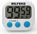 Biltek HOM-001 beyaz zamanlayıcı (büyük rakamlı dijital mutfak saati, yüksek sesli alarm, manyetik arka taraf, ayak, beyaz)