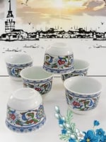 Bitkisel Çini Renkli Model Desenli Porselen Mirra Set 6 Adet Mırra Cup Porcelain 6 Pieces