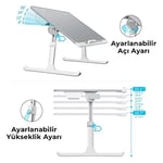 Bix SAIJI K7 Ultimate PVC Deri Çıkarılabilir Silikon Bölmeli Depolama Çekmeceli Ayarlanabilir Katlanır Dizüstü Yatak Masası, Laptop Çalışma Masası, Çıkarılabilir Kitaplık Gümüş