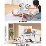 Bix SAIJI K7 Ultimate PVC Deri Çıkarılabilir Silikon Bölmeli Depolama Çekmeceli Ayarlanabilir Katlanır Dizüstü Yatak Masası, Laptop Çalışma Masası, Çıkarılabilir Kitaplık Gümüş