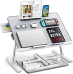 Bix SAIJI K7 Ultimate PVC Deri Çıkarılabilir Silikon Bölmeli Depolama Çekmeceli Ayarlanabilir Katlanır Dizüstü Yatak Masası, Laptop Çalışma Masası, Çıkarılabilir Kitaplık Gümüş