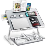 Bix SAIJI K7 Ultimate PVC Deri Çıkarılabilir Silikon Bölmeli Depolama Çekmeceli Ayarlanabilir Katlanır Dizüstü Yatak Masası, Laptop Çalışma Masası, Çıkarılabilir Kitaplık Gümüş