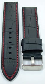Bizon Deri Saat Kayışı 24mm Kordon Siyah Kırmızı Dikişli Kroko B