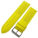 BİZON Sarı Deri Saat Kordonu 24mm Delikli Spor Saat Kayışı Dikişl