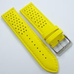 BİZON Sarı Deri Saat Kordonu 24mm Delikli Spor Saat Kayışı Dikişl