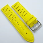 BİZON Sarı Deri Saat Kordonu 24mm Delikli Spor Saat Kayışı Dikişl