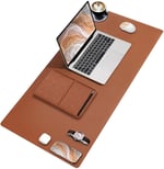 Black Deer PU Deri Mouse Pad Dikişli Kenar Dayanıklı Büyük Boy Çift Yönlü Kullanım Ofis Masa Matı Sümen(KAHVERENGİ, 90X40 XL) - Seçenekler: 70X30 L, 90X40 XL