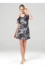 Blackspade Kadın Plaj Elbise 8870 - Siyah Batik Baskılı Gri