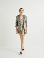 Blazer Ceket Desenli Parlak Dokulu Fleto Cepli