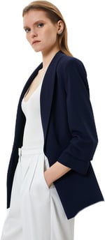 Blazer Ceket Şal Yaka Drape Kol Kapaklı Cepli