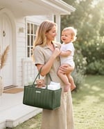 Blissful Diary Bebek Bezi Caddy Sepeti, Şık Bebek Bezi Caddy Organizatörü, Bebek Bezi Saklama Sepeti - Yenidoğan Bebek Duş Listesi ve Bebek Olması Gerekenler için Bebek Hediye Kaydı - Koyu Yeşil
