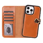 Bloominbag Bloomcase Apple Iphone 16 Pro Max – Leopard Hakiki Deri Cüzdanlı Telefon Kılıfı