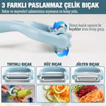 Bluefox 3'ü 1 Arada Patates & Sebze Soyucu – Paslanmaz Çelik Bıçaklı, Düz + Tırtıklı + Jülyen Soyma, Ergonomik Sap, Bulaşık Makinesine Uygun, Kompakt & Dayanıklı Mutfak Gereci
