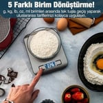 Bluefox Dijital Mutfak Terazisi - Paslanmaz Çelik Yüzeyli Hassas Mutfak Tartısı - Dara İşlevi, LED Ekran, 5 Birim Dönüştürme ve Otomatik Kapanma Özellikli - 5 kg Tartı Kapasitesi