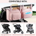 Bob Duallie ve Baby Jogger City Mini Gt2 ile Uyumlu Çift Arabalı Organizatör, Soğutucu Çanta ve Bardak Tutacağı ile Çift Arabası Caddy, Pembe