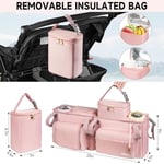 Bob Duallie ve Baby Jogger City Mini Gt2 ile Uyumlu Çift Arabalı Organizatör, Soğutucu Çanta ve Bardak Tutacağı ile Çift Arabası Caddy, Pembe