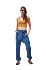 Bohemian Belden Kuşak Bağlamalı Kruvaze Indigo Yoga Şalvar Pantolon İndigo L