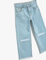 Bol Paça Kot Pantolon Pamuklu Cepli - Boot Cut Jean Beli Ayarlanabilir Lastikli