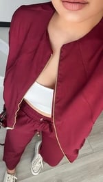 Bordo Fermuarlı Ceket-Pantolon Tensl Kumaş Takım