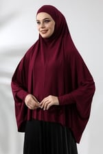Bordo Hazır Pratik Sultanbaş Tesettür Kollu Penye Sufle Eşarp Hijab