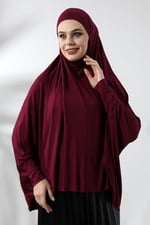 Bordo Hazır Pratik Sultanbaş Tesettür Kollu Penye Sufle Eşarp Hijab