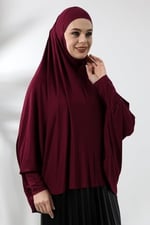 Bordo Hazır Pratik Sultanbaş Tesettür Kollu Penye Sufle Eşarp Hijab