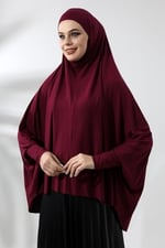 Bordo Hazır Pratik Sultanbaş Tesettür Kollu Penye Sufle Eşarp Hijab