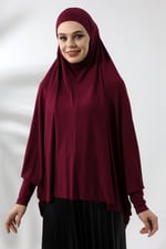 Bordo Hazır Pratik Sultanbaş Tesettür Kollu Penye Sufle Eşarp Hijab