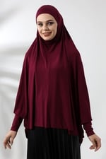 Bordo Hazır Pratik Sultanbaş Tesettür Kollu Penye Sufle Eşarp Hijab