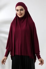 Bordo Hazır Pratik Sultanbaş Tesettür Kollu Penye Sufle Eşarp Hijab