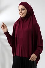 Bordo Hazır Pratik Sultanbaş Tesettür Kollu Penye Sufle Eşarp Hijab