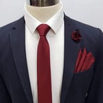 Bordo Kravat Mendil Yaka Çiçeği Set KMD-4