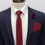 Bordo Kravat Mendil Yaka Çiçeği Set KMD-4