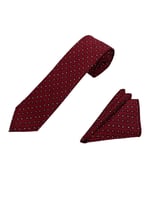 Bordo Küçük Şal Desen Kravat Mendil Set