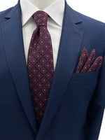 Bordo Lacivert Kare Motif Desen Kravat Mendil Set