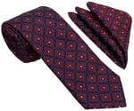 Bordo Lacivert Kare Motif Desen Kravat Mendil Set