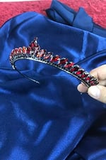 Bordo Rengi İnce Mekik Taşlı Gelin Kına Tacı