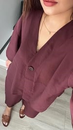 Bordo Tek Düğme Bluz- Pantolon Takım