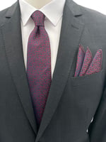 Bordo Yeşil Desenli Kravat Mendil Set
