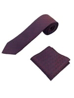 Bordo Yeşil Desenli Kravat Mendil Set
