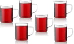 Borosilikat Cam 6'lı Kupa Seti, Ergonomik Saplı, Düz Tabanlı, Pürüzsüz Kenarlı, İnce Tasarımlı, Sıcak İçecekler İçin, 200ml