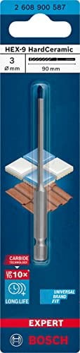 Bosch 1x Expert HEX-9-HardCeramic Matkap Ucu (Sert fayanslar, Ø 3 mm, Aksesuar Döner Matkap/Vidalamalar) - Bedenler: 3mm, 5.5mm, 6mm, 12mm, 100mm, 150mm