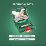 Bosch Home and Garden X/Line 30 Parça Titanyum Aksesuar Seti, Matkap uçları, Vidalama uçları, Üniversal Tutucu, Havşa açıcı, Uzun Ömürlü, Yeşil