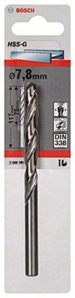 Bosch HSS-G Metal Matkap Ucu 7,8 * 117 mm - Seçenekler: 1.5X40mm, Ø 2,5 mm, 3,2 mm, Ø 4,5 mm, Ø 6 mm, Ø 7,8 mm...
