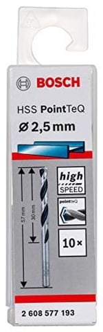 Bosch Professional 10 adet HSS spiral matkap ucu PointTeQ (metal için, 2,5 x 30 x 57 mm, matkap aksesuarı)