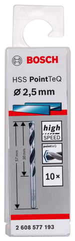 Bosch Professional 10 adet HSS spiral matkap ucu PointTeQ (metal için, 2,5 x 30 x 57 mm, matkap aksesuarı)