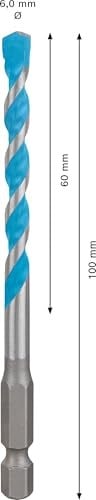 Bosch Professional 1x EXPERT HEX-9 MultiConstruction Delme Uçları (Beton, Yumuşak döşemeler, Çelik, Yumuşak ahşap, Plastik, Ø 6,00x100 mm, Aksesuar Döner Matkap/Vidalamalar)