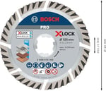 Bosch Professional Elmas Kesme Diski, Standart (Evrensel, X-Lock, Delik Çapı: 22,23 mm, Kesme Genişliği 2 mm), 2608615166, Gri, 12,5 cm
