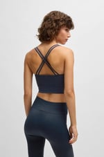 BOSS Lacivert Slim Fit Dokuma Spor Sütyen, L Beden